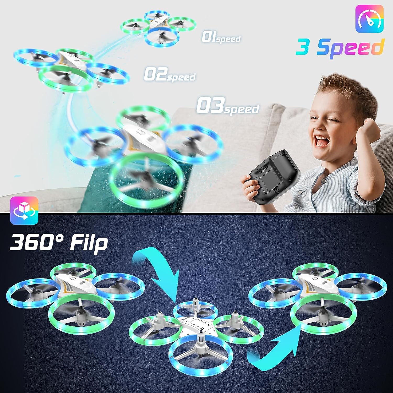 DyineeFy Mini Drone - Small Colorful Led Quadcopter with Altitude Hold, Headless Mode, 360° flip, and Auto Return Home 6 DyineeFy Mini Drone - Small Colorful Led Quadcopter with Altitude Hold, Headless Mode, 360° flip, and Auto Return Home - Image 6