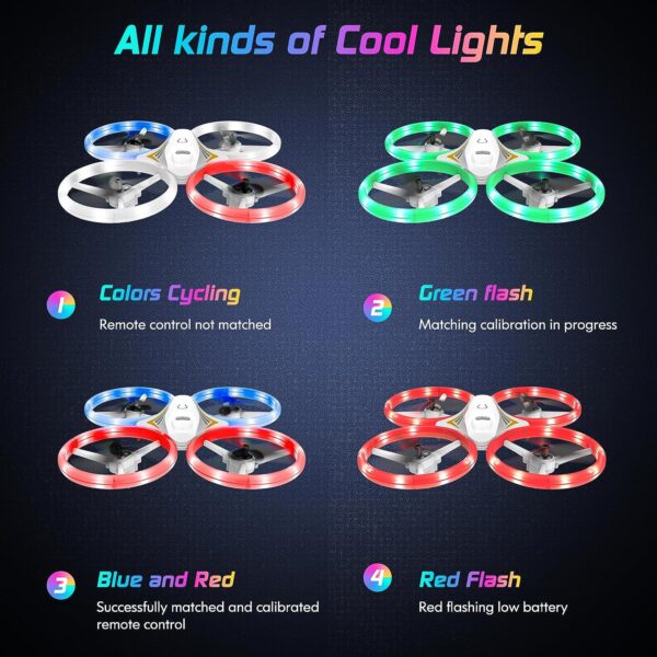 DyineeFy Mini Drone - Small Colorful Led Quadcopter with Altitude Hold, Headless Mode, 360° flip, and Auto Return Home - Image 4