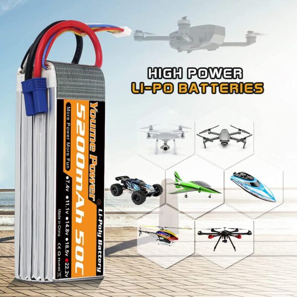 Youme 6S 22.2V 5200mah Lipo Battery - 50C XT60 T XT90 XT150 EC3 EC5 for RC Helicopter Airplane Boat Quadcopter - Image 6