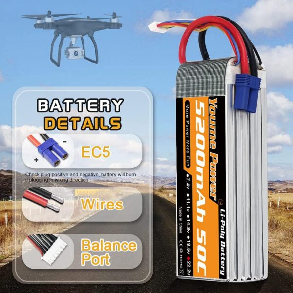 Youme 6S 22.2V 5200mah Lipo Battery - 50C XT60 T XT90 XT150 EC3 EC5 for RC Helicopter Airplane Boat Quadcopter - Image 5