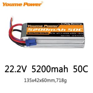 Youme 6S 22.2V 5200mah Lipo Battery - 50C XT60 T XT90 XT150 EC3 EC5 for RC Helicopter Airplane Boat Quadcopter