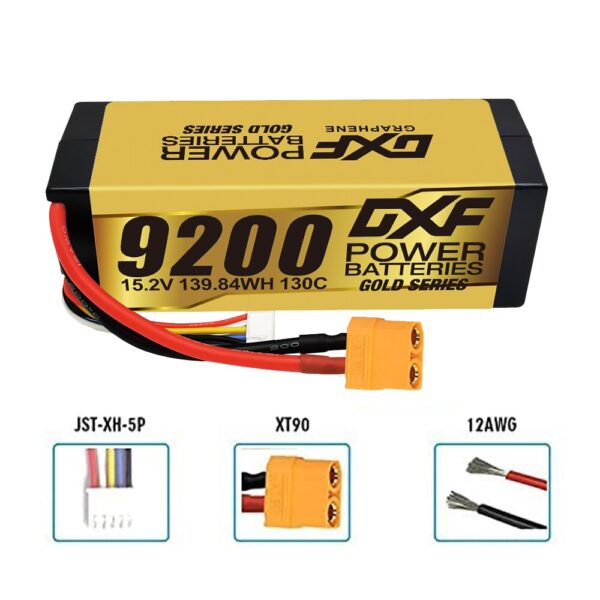 DXF 4S Lipo Battery 14.8V 15.2V 6500mAh 9200mAh - Gold Version Graphene Racing Series HardCase for RC Car BX Evader Truggy Buggy - صورة DXF 4S Lipo Battery 14.8V 15.2V 6500mAh 9200mAh - Gold Version Graphene Racing Series HardCase for RC Car BX Evader Truggy Buggy - صورة 18