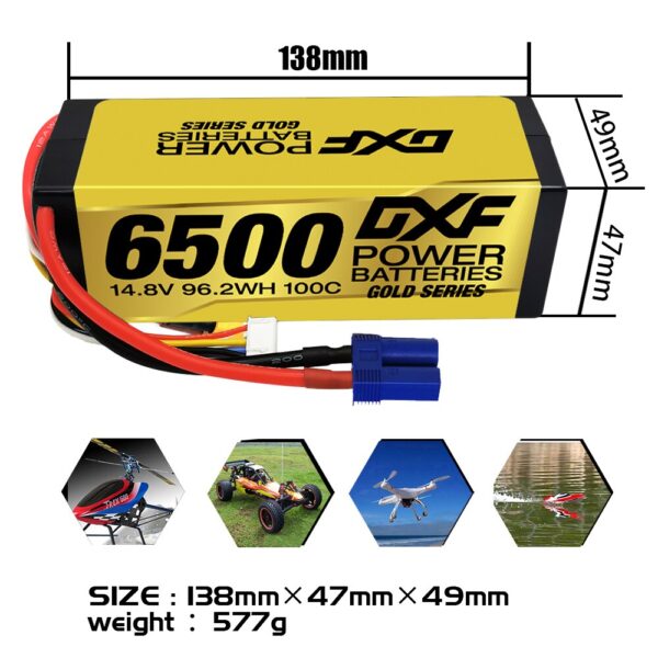 DXF 4S Lipo Battery 14.8V 15.2V 6500mAh 9200mAh - Gold Version Graphene Racing Series HardCase for RC Car BX Evader Truggy Buggy - صورة DXF 4S Lipo Battery 14.8V 15.2V 6500mAh 9200mAh - Gold Version Graphene Racing Series HardCase for RC Car BX Evader Truggy Buggy - صورة 15