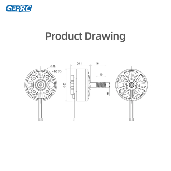 GEPRC EM2807 1350KV Motor - Brushless Black with 6/7/8 Inch RC FPV Racing Drone Multicopter Accessories — изображение 6
