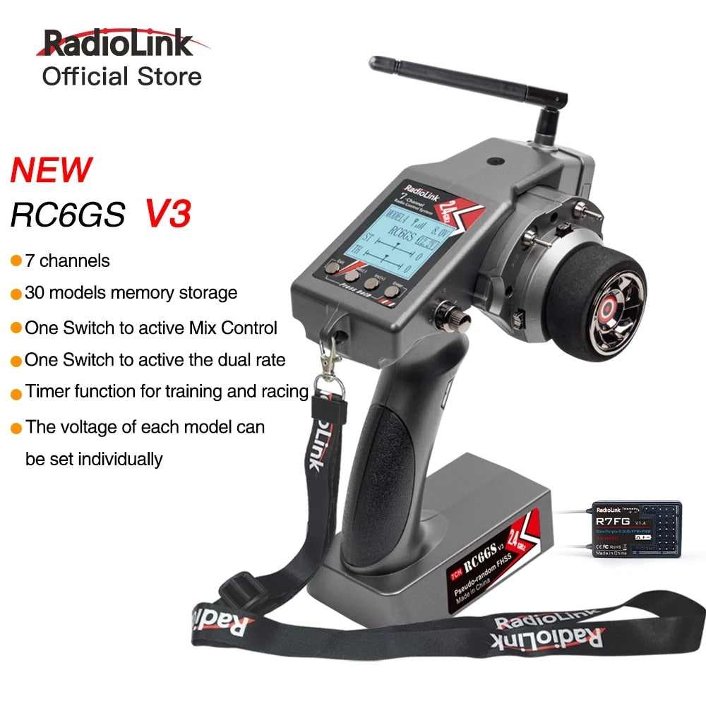 Radiolink RC6GS V3 - 2.4G 7 Channel RC Radio Transmitter and Gyro Receiver R7FG New Upgrade Remote Controller for RC Car Boat 2 Radiolink RC6GS V3 - 2.4G 7 Channel RC Radio Transmitter and Gyro Receiver R7FG New Upgrade Remote Controller for RC Car Boat - Image 2