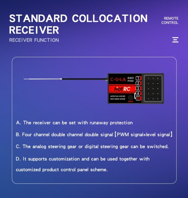 HotRC DS-4A 2.4G 4 Channel Single Hand RC Radio Transmitter with 4Ch Receiver Remote control for RC Car Boat Airplane — изображение 10