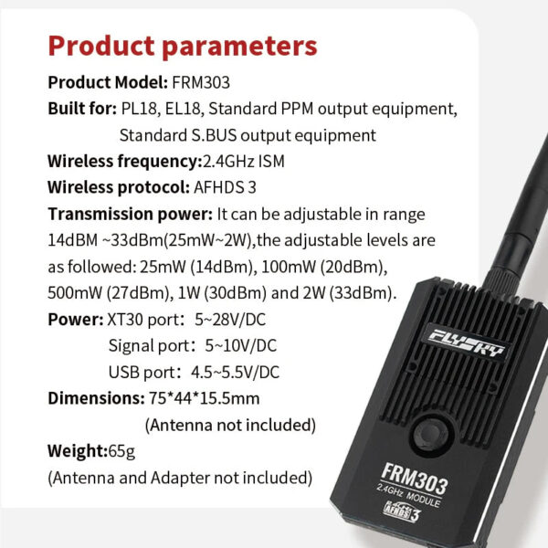 FLYSKY FRM303 2.4GHz TX Module - AFHDS3 Extended Range 25mW-2W Over 80KM Signal Enhancement For PL18 EL18 PPM SBUS RC FPV Drone - Image 4