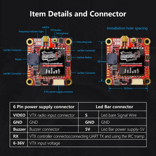 Pandarc VT5804M L1 VTX - 5.8G Interface Controller 25/100/200/400/600MW VTX Buzzer LED Controller Forrc FPV Racing Drones 5 Pandarc VT5804M L1 VTX - 5.8G Interface Controller 25/100/200/400/600MW VTX Buzzer LED Controller Forrc FPV Racing Drones — изображение 5