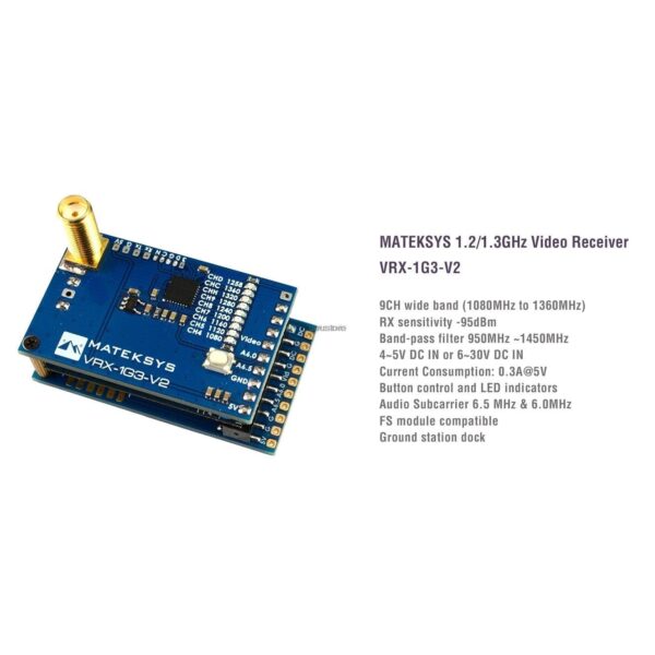 MATEKSYS VRX-1G3-V2 Receiver - 1.2Ghz 1.2g 9CH Wide band FPV Video Receiver for RC Drone Goggles Monitor Long range Matek System 3 MATEKSYS VRX-1G3-V2 Receiver - 1.2Ghz 1.2g 9CH Wide band FPV Video Receiver for RC Drone Goggles Monitor Long range Matek System - صورة MATEKSYS VRX-1G3-V2 Receiver - 1.2Ghz 1.2g 9CH Wide band FPV Video Receiver for RC Drone Goggles Monitor Long range Matek System - صورة 3