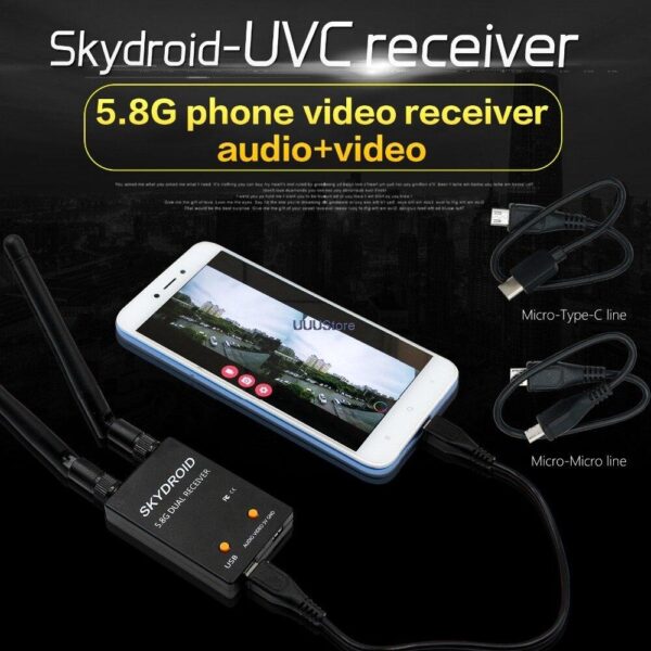 SKYDROID FPV Receiver - UVC Fuav Dual Antenna OTG 5.8G 150CH Full Channel FPV Receiver W/Audio For Android Smartphone Support transmitter 6 SKYDROID FPV Receiver - UVC Fuav Dual Antenna OTG 5.8G 150CH Full Channel FPV Receiver W/Audio For Android Smartphone Support transmitter — изображение 6