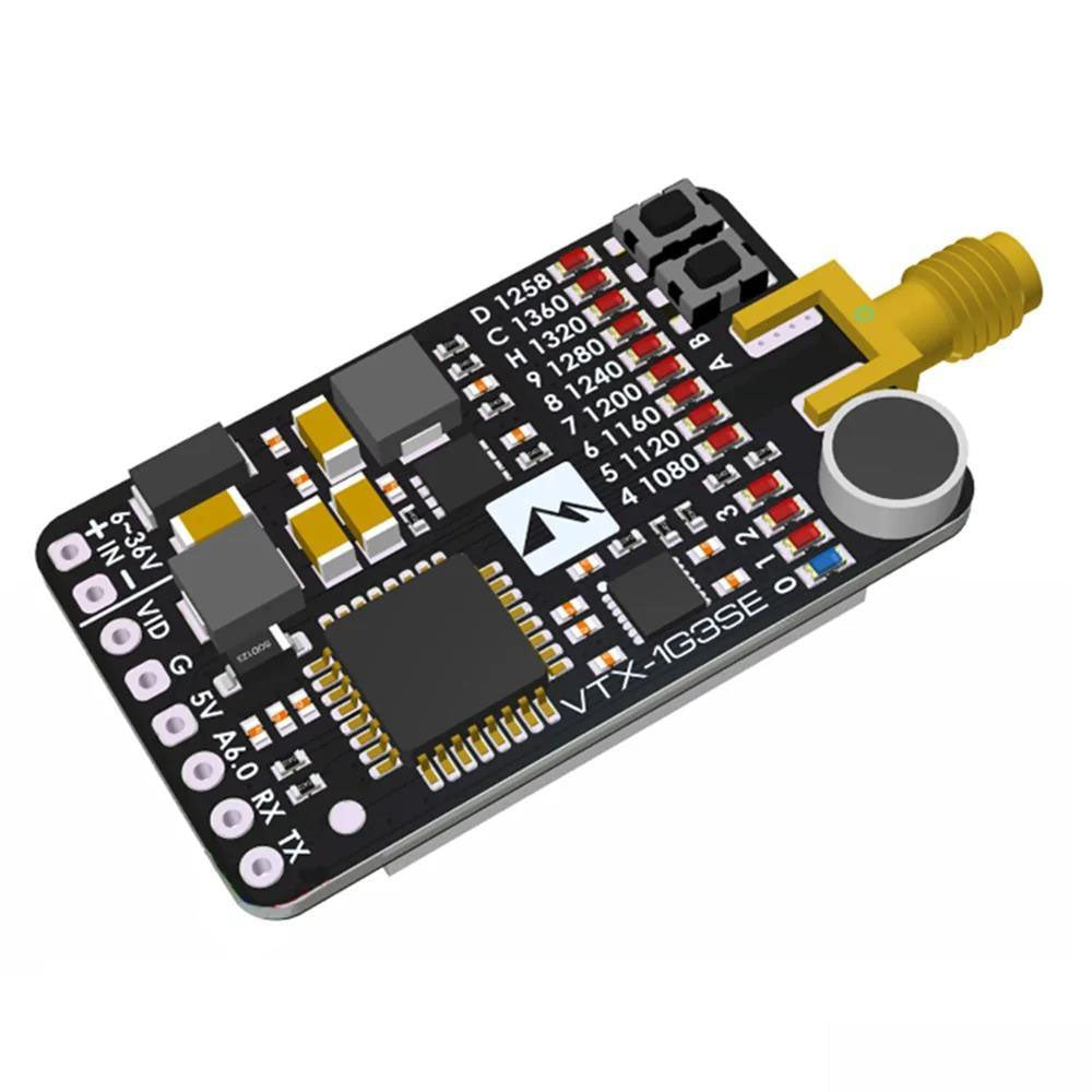 Matek System VTX-1G3SE-9 Transmitter - 1.2G/1.3GHz 9CH INTL 0.1mW/25mW/200mW/800mW FPV Transmitter For racing drone Goggles instead VTX-1G3-9 1 Matek System VTX-1G3SE-9 Transmitter - 1.2G/1.3GHz 9CH INTL 0.1mW/25mW/200mW/800mW FPV Transmitter For racing drone Goggles instead VTX-1G3-9