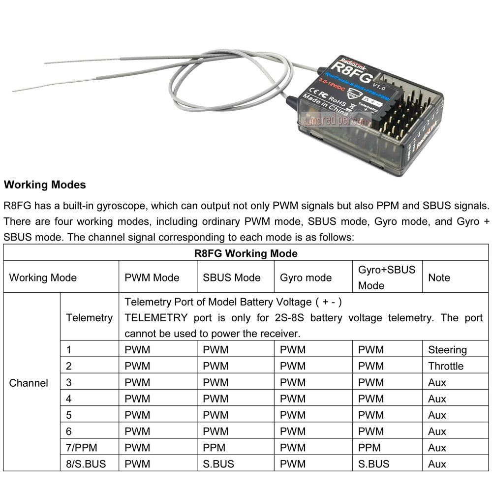 RadioLink R8FG 2.4GHz 8CH Dual Antenna Reciever High Voltage Integrated Gyro Version For Radiolinks RC6GS RC8X RC Transmitter 4 RadioLink R8FG 2.4GHz 8CH Dual Antenna Reciever High Voltage Integrated Gyro Version For Radiolinks RC6GS RC8X RC Transmitter — изображение 4