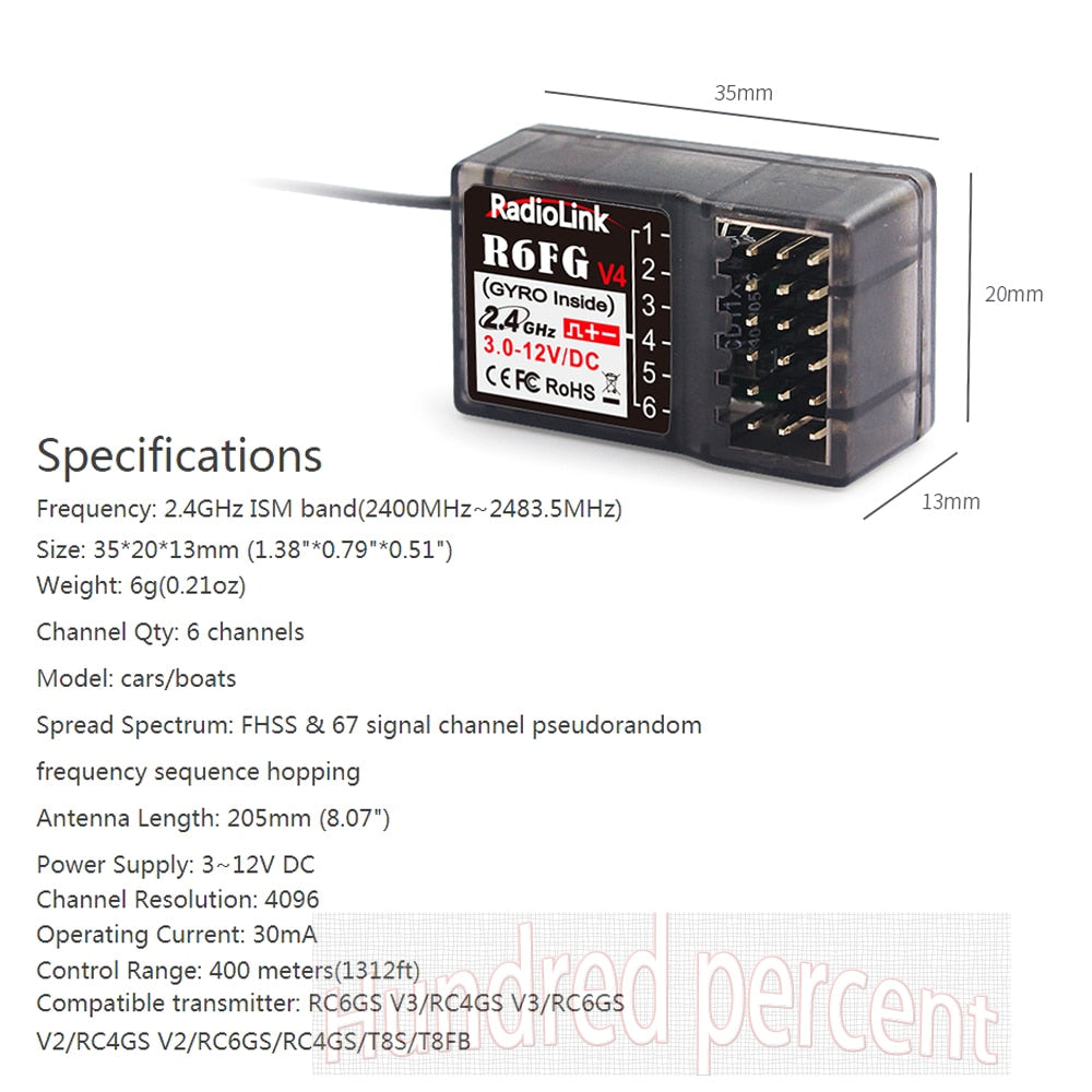 Radiolink RC Receiver R6FG - 6 Channel 2.4G HV Servo RX with Gyro Long Range Control for RC Car Boat Transmitter RC4GS V2/RC6GS V3 7 Radiolink RC Receiver R6FG - 6 Channel 2.4G HV Servo RX with Gyro Long Range Control for RC Car Boat Transmitter RC4GS V2/RC6GS V3 — изображение 7