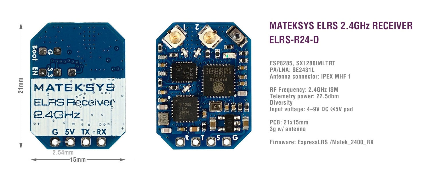 MATEK ELRS-R24-D - Mateksys ELRS 2.4GHz receiver 3 MATEK ELRS-R24-D - Mateksys ELRS 2.4GHz receiver — изображение 3