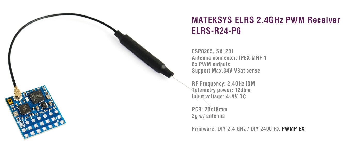 MATEK R24-P6 - Mateksys EXPRESSLRS 2.4GHZ PWM RECEIVER 4 MATEK R24-P6 - Mateksys EXPRESSLRS 2.4GHZ PWM RECEIVER - Image 4