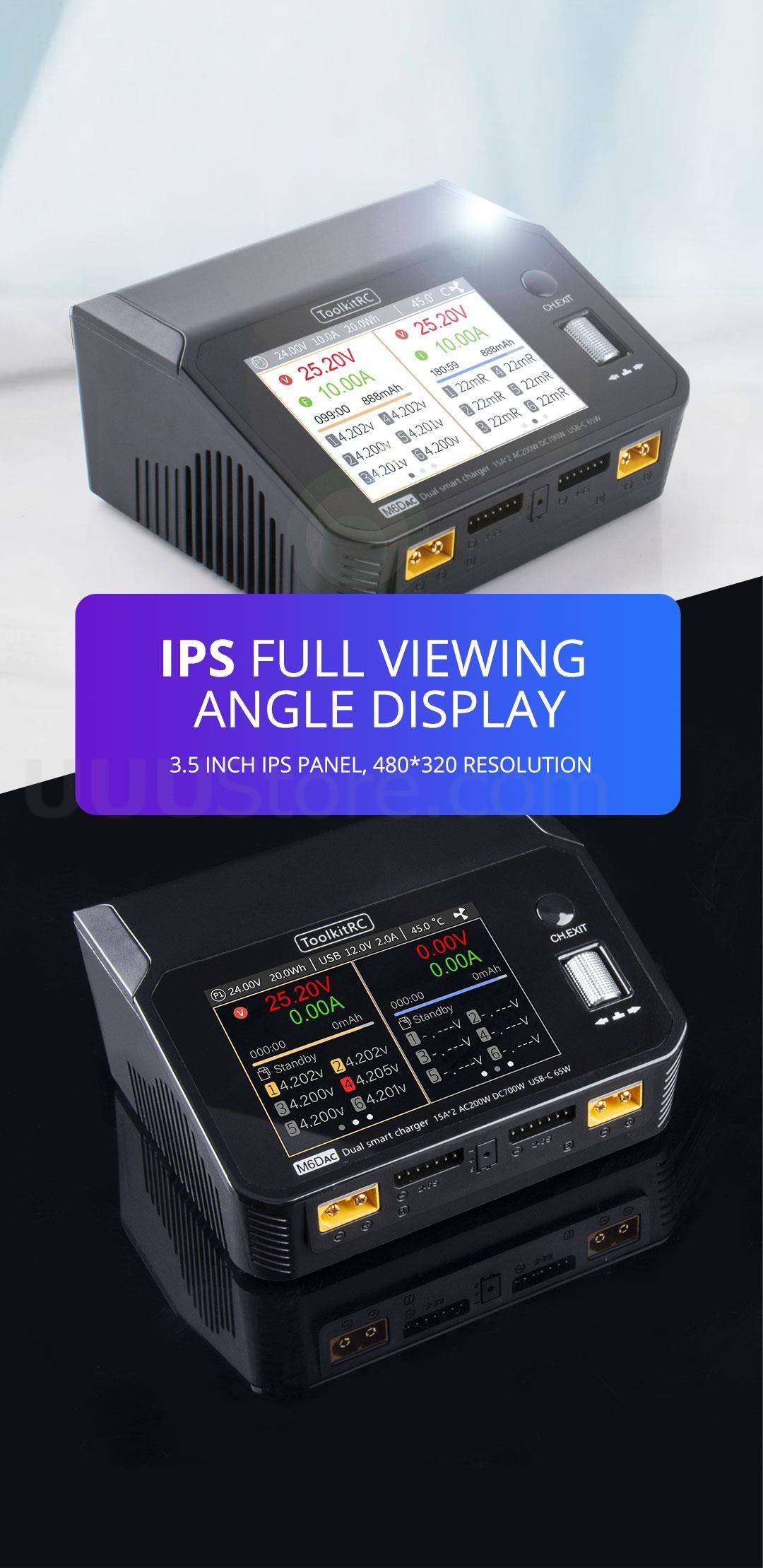 ToolkitRC M6DAC Charger - 350W x 2 USB-C 65W AC DC Dual Smart Charger Discharger Battery Balance for 1-6S Lipo LiHV Lion NiMh Pb Cell 5 ToolkitRC M6DAC Charger - 350W x 2 USB-C 65W AC DC Dual Smart Charger Discharger Battery Balance for 1-6S Lipo LiHV Lion NiMh Pb Cell - Image 5