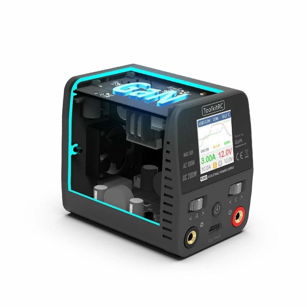 ToolkitRC P200 Power Supply - Mini 30V AC100W DC200W 10A GaN Adjustable Mini Desktop Power Supply USB Output Drone Battery Charger - Image 5
