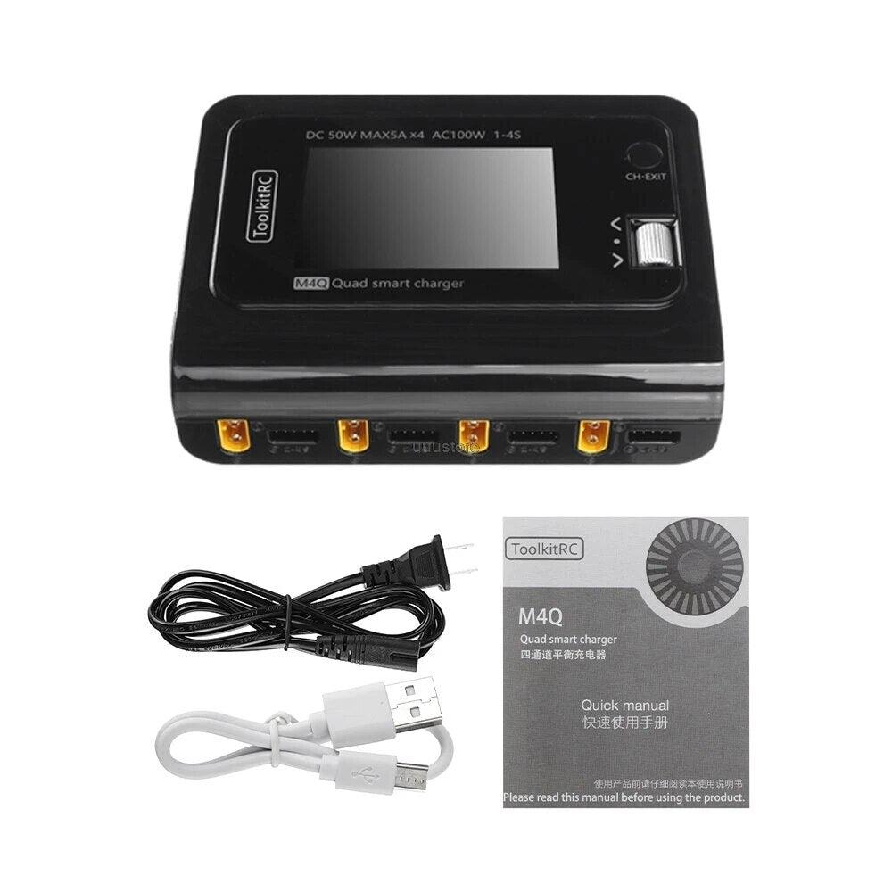 ToolkitRC M4Q Drone Charger - 4x50w 5A 1-4S AC 100W 4 Ports XT60 XT30 DC Smart Charger 32 Bit ARM IPS Bright Clear Wide Angle Display for RC FPV Drone — изображение 4