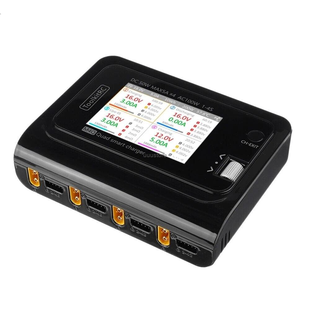 ToolkitRC M4Q Drone Charger - 4x50w 5A 1-4S AC 100W 4 Ports XT60 XT30 DC Smart Charger 32 Bit ARM IPS Bright Clear Wide Angle Display for RC FPV Drone — изображение 3