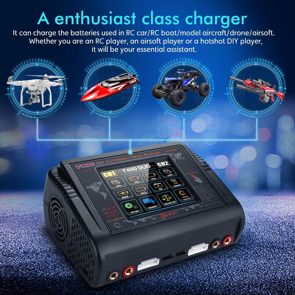 HTRC T400 Pro RC Lipo Charger - Dual DC 400W AC 200W 6S 12A*2 Discharger For LiPo LiHV LiFe Lilon NiCd NiMh Pb battery FPV Drone Charger - Image 4