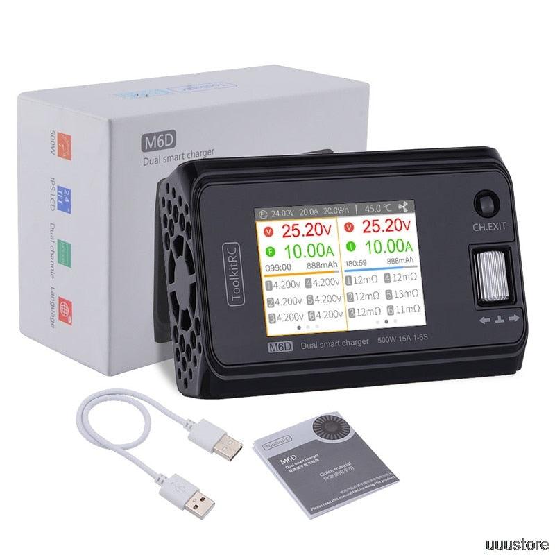 ToolkitRC M6D Charger - 500W 15A DC Dual Channel MINI Smart Charger Discharger For 1-6S Lipo Battery FPV Model Spare Part Replace M8 Drone Battery Charger — изображение 3