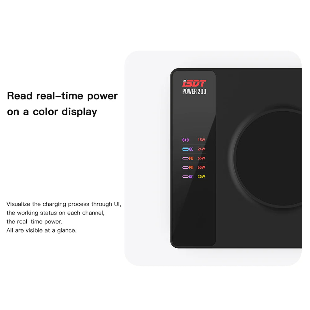 ISDT Power 200 Charger - 200W Smart Charger with 4 USB+1 Wireless Charger Ports 65W MAX Output LCD Display Multifunction Desktop Charger 3 ISDT Power 200 Charger - 200W Smart Charger with 4 USB+1 Wireless Charger Ports 65W MAX Output LCD Display Multifunction Desktop Charger - صورة ISDT Power 200 Charger - 200W Smart Charger with 4 USB+1 Wireless Charger Ports 65W MAX Output LCD Display Multifunction Desktop Charger - صورة 3