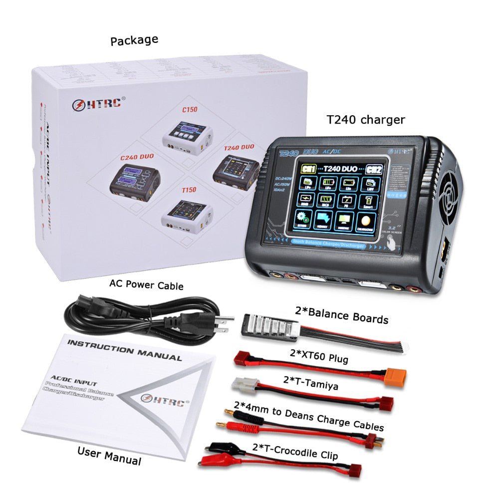 HTRC T400/T240/T150 Lipo Charger - Dual Channel Touch Screen Balance Discharger AC 200W DC 400W Battery Charger For RC Model Toys — изображение 9