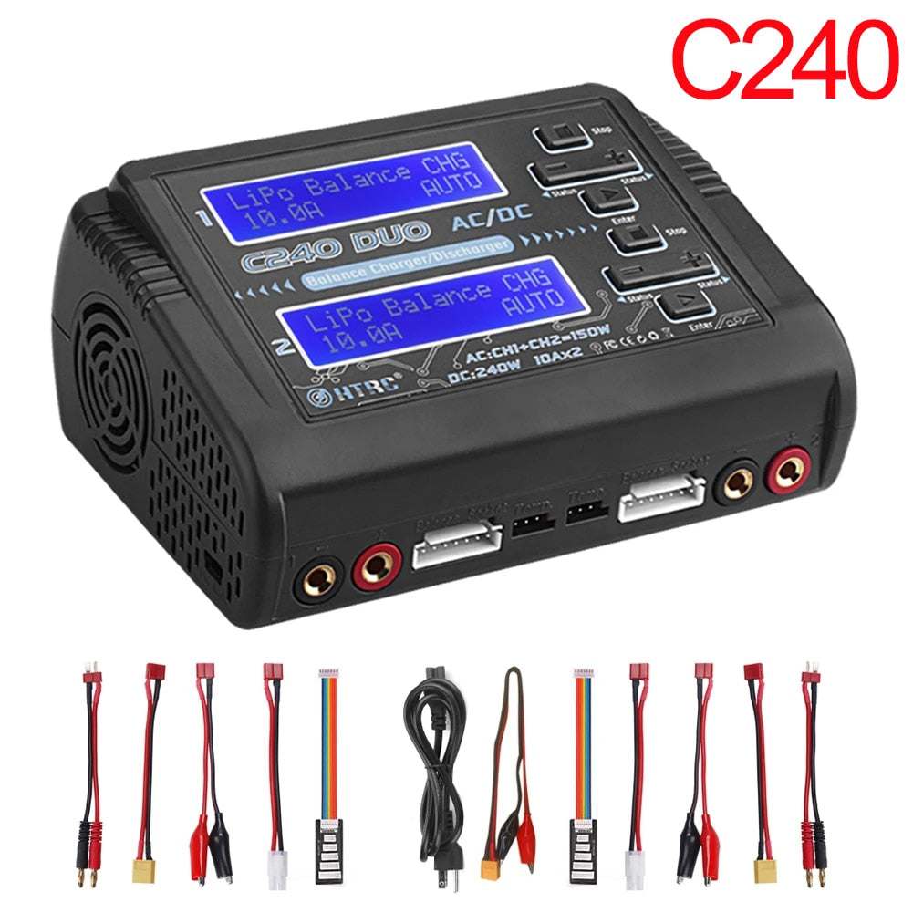 HTRC T240 Duo Lipo Charger - Battery Discharger Dual Channel AC 150W DC 240W Touch Screen RC Charger for Model Car Toy — изображение 4