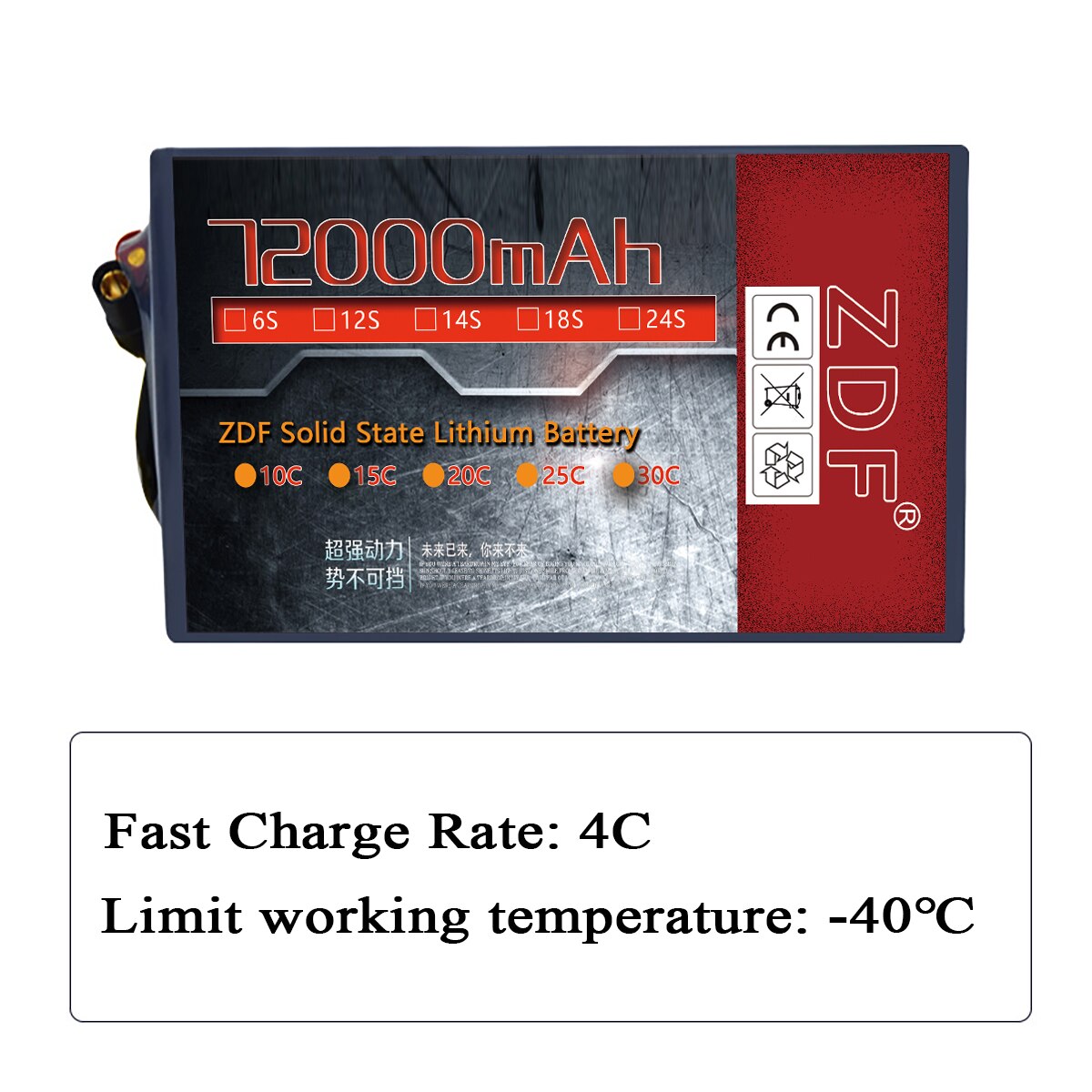ZDF ultra-high Capacity high density single cell 4.45V solid-state battery 72000mah 6S 12S 14S 18S 24S Full Fast Charge 4C For UAV Agriculture Drone Battery — изображение 3