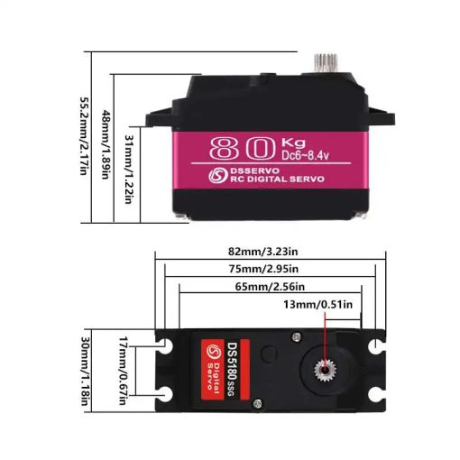 4X DSServo DS5180 -  7.4V 80KG Digital Metal Robotic Servo 180/270 Degree Waterproof IP66 with 25T Servo Arm Servo Motor — изображение 7