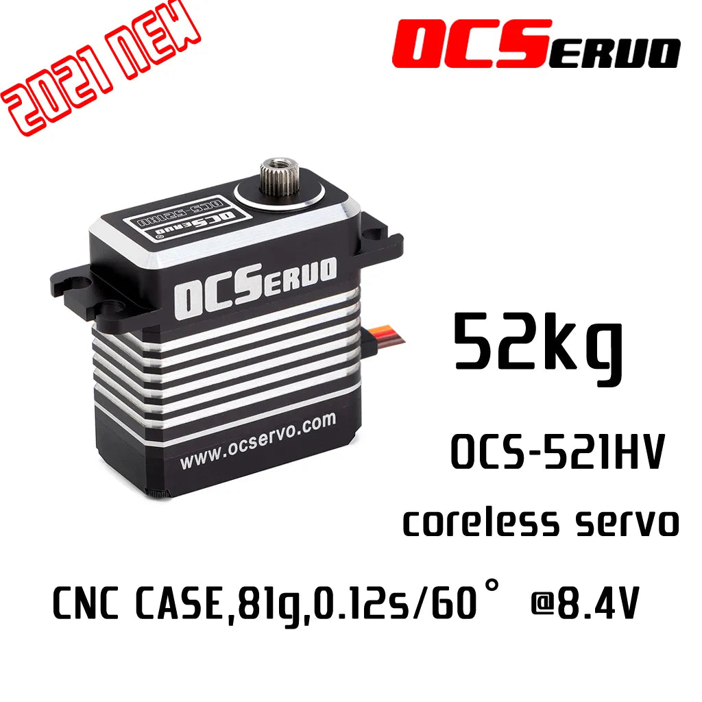 OCServo OCS-521HV - 8.4V 52kg.cm 81g 0.12S/60° Coreless Motor High Voltage High Torque Servo Steel Gear All CNC Case Waterproof 2 OCServo OCS-521HV - 8.4V 52kg.cm 81g 0.12S/60° Coreless Motor High Voltage High Torque Servo Steel Gear All CNC Case Waterproof - الصورة 2