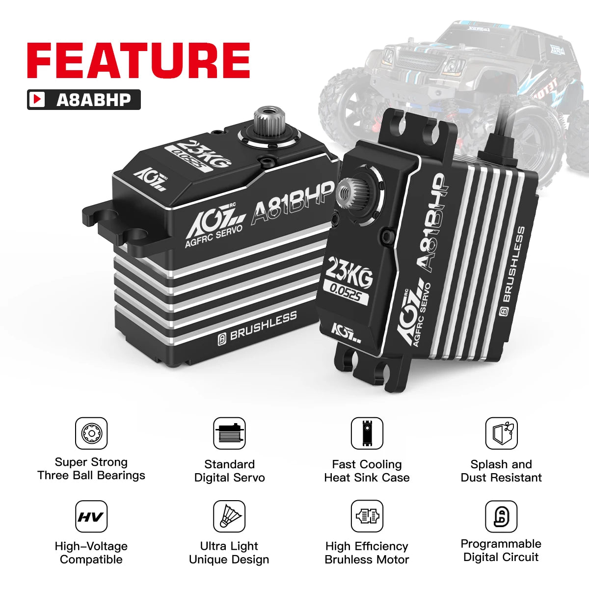 AGFRC A81BHP - 23KG Super Speed Steel Gears HV Brushless Programmable Standard Steering Servo For 1/8 RC Truck Car Boat Aircraft 7 AGFRC A81BHP - 23KG Super Speed Steel Gears HV Brushless Programmable Standard Steering Servo For 1/8 RC Truck Car Boat Aircraft — изображение 7