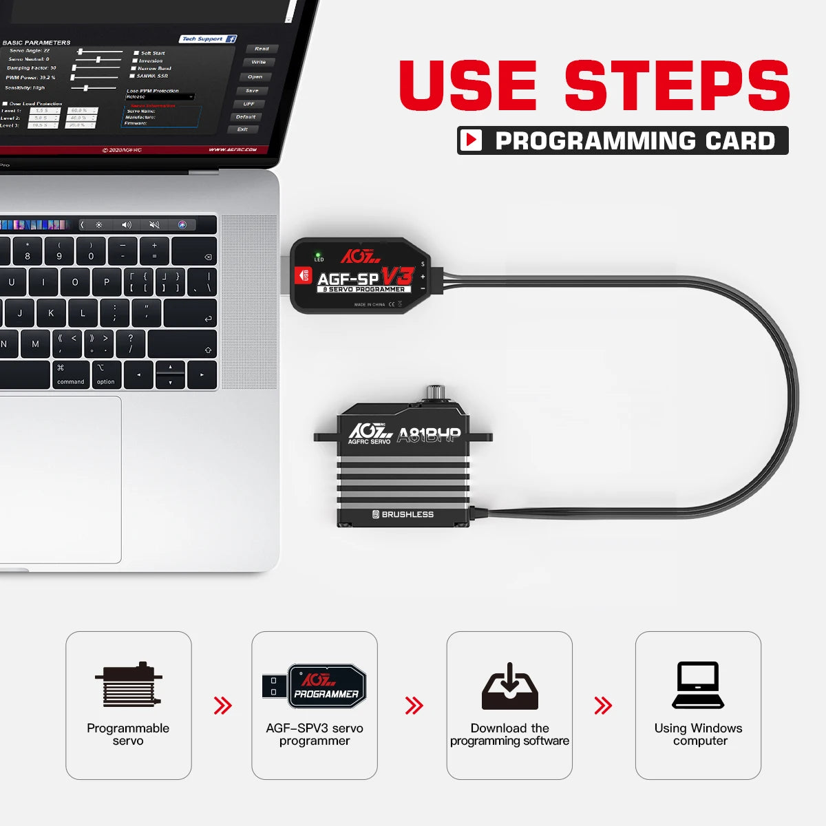 AGFRC A81BHP - 23KG Super Speed Steel Gears HV Brushless Programmable Standard Steering Servo For 1/8 RC Truck Car Boat Aircraft 5 AGFRC A81BHP - 23KG Super Speed Steel Gears HV Brushless Programmable Standard Steering Servo For 1/8 RC Truck Car Boat Aircraft — изображение 5