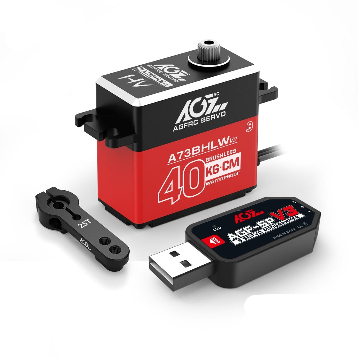 AGFRC A73BHLW V2 Servo - HV 40KG High Torque Brushless Waterproof Digital Standard Servo For 1/10 RC Rock Crawler Buggy Car Boat Truck