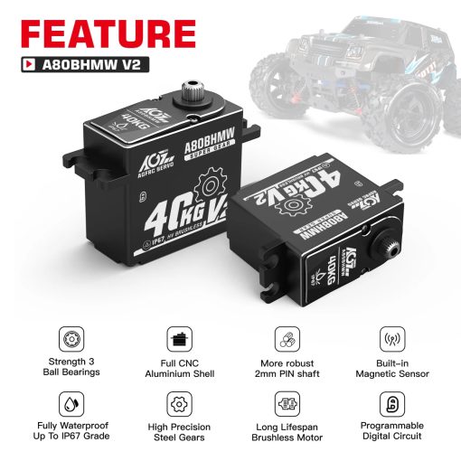 AGFRC A80BHMW V2 - Steel Gears 40KG Programmable Waterproof BLS RC Steering Servo For 1/10 Scale Car Crawler Buggy Truck Off-Road — изображение 3