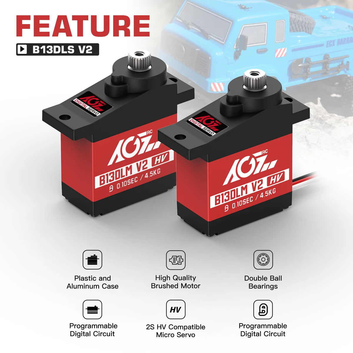 AGFRC B13DLM V2 - 4.5KG High Torque 13g Titanium Metal Gear 6.0V Digital Micro Servo for 1/14 1/24 1/28 Mini RC Car Crawler Planes — изображение 3