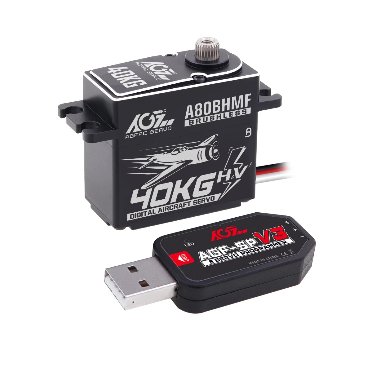 AGFRC A80BHMF - 40kg Aircraft Servo Programmable Steel + Titanium Gear Digital Brushless Standard Servo For 30-200CC RC Airplane 9 AGFRC A80BHMF - 40kg Aircraft Servo Programmable Steel + Titanium Gear Digital Brushless Standard Servo For 30-200CC RC Airplane — изображение 9