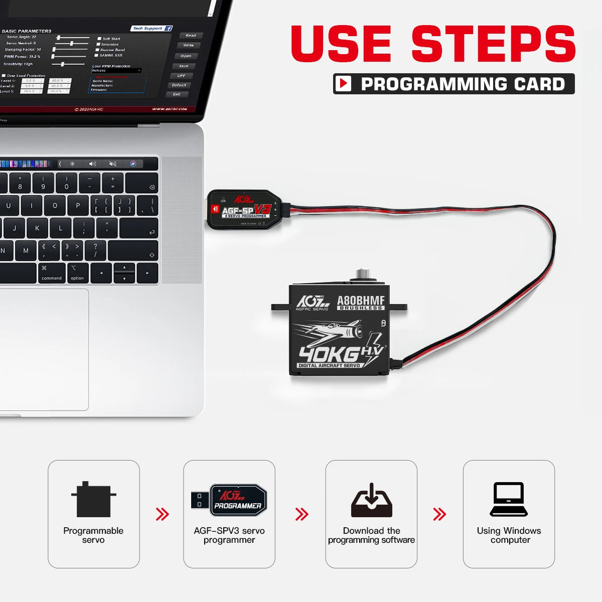 AGFRC A80BHMF - 40kg Aircraft Servo Programmable Steel + Titanium Gear Digital Brushless Standard Servo For 30-200CC RC Airplane 6 AGFRC A80BHMF - 40kg Aircraft Servo Programmable Steel + Titanium Gear Digital Brushless Standard Servo For 30-200CC RC Airplane — изображение 6