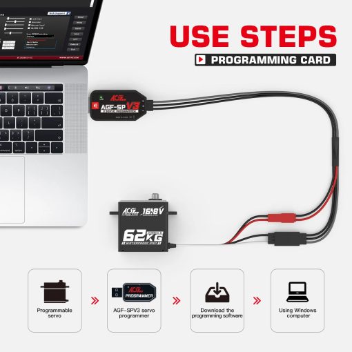 AGFRC A75BUMW -  4S 16.8V 62KG Super Torque HV Programmable Waterproof Brushless RC Servo For 1/8 1/10 RC Car Crawler Buggy Truck — изображение 3