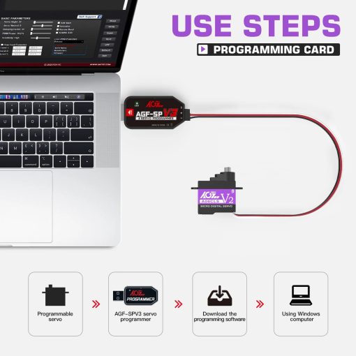 AGFRC A06CLS V2 - 3.0KG 6g Titanium Gear Super Fast Programmable Micro Servo For 1/18 1/24 1/27 1/28 Mini Car GLR GLA MRZ Airplane — изображение 5
