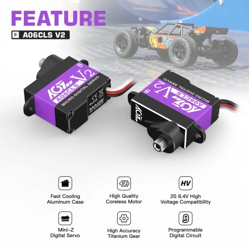 AGFRC A06CLS V2 - 3.0KG 6g Titanium Gear Super Fast Programmable Micro Servo For 1/18 1/24 1/27 1/28 Mini Car GLR GLA MRZ Airplane — изображение 3