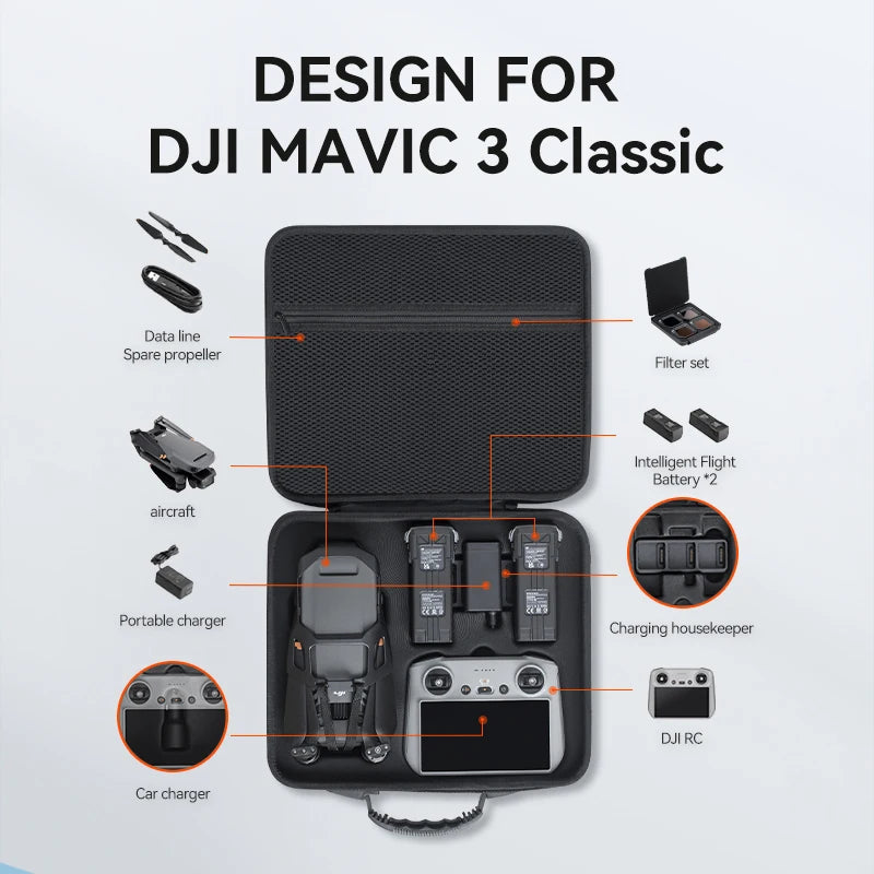 Storage Bag Suitable for DJI Mavic 3 Classic - Portable Carrying Case Drone Accessories Nylon Hard Shell Shoulder Bag - Image 3