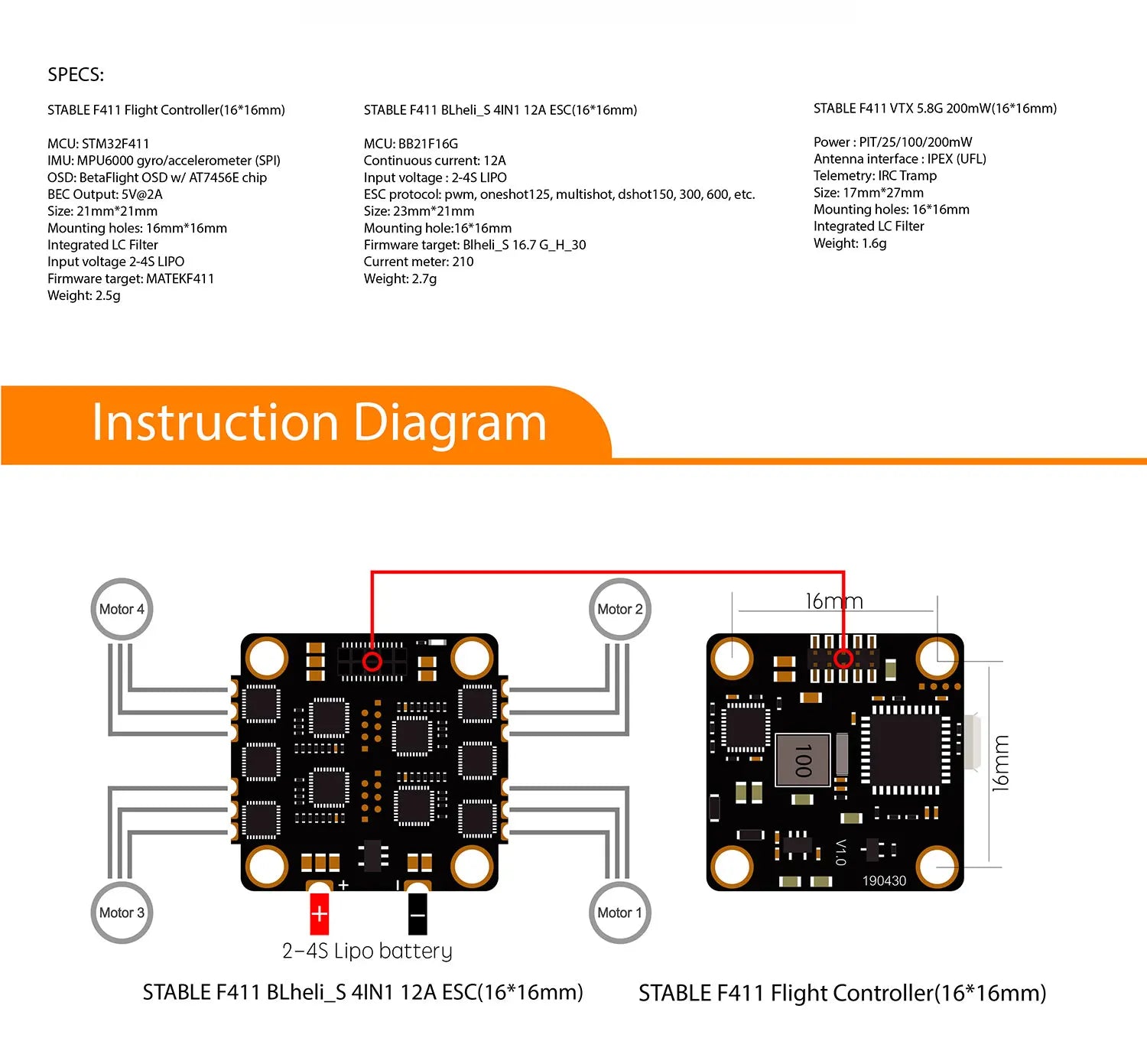 GEPRC STABLE F411 Electoronics All In One ESC Flight Controller 11 STABLE F411 BLheli_S 4INI 12A ESC(16
