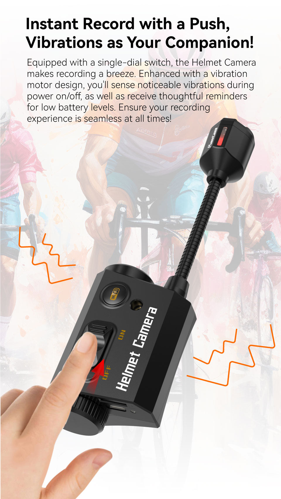 RunCam Helmet Camera, Helmet Camera features a vibration motor that senses vibrations during power onloff