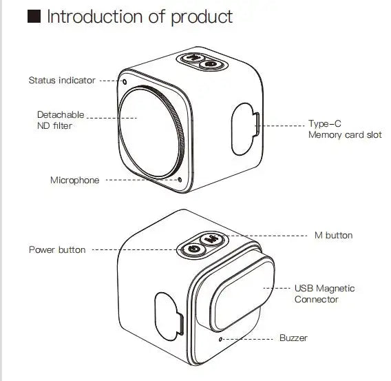CADDX WALNUT, Introduction of product Status indicator Detachable ND nilter Type-C Memory