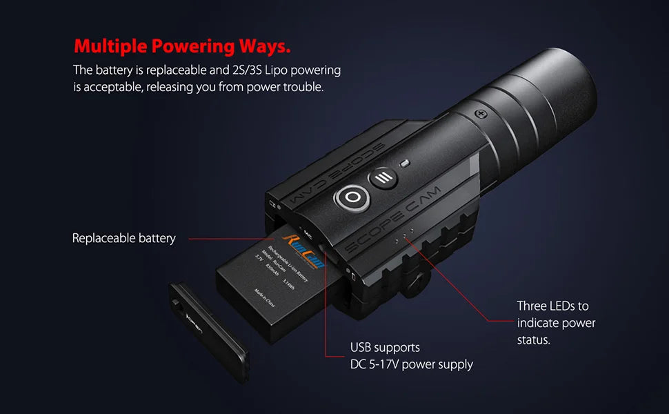 the battery is replaceable and 2S/3S lipo powering acceptable, releasing you