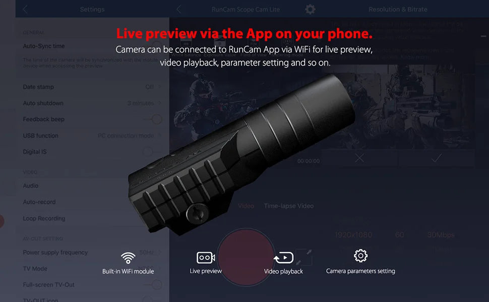 Aulo Syne !ime Camera can be connected to RunCam App via WiFi