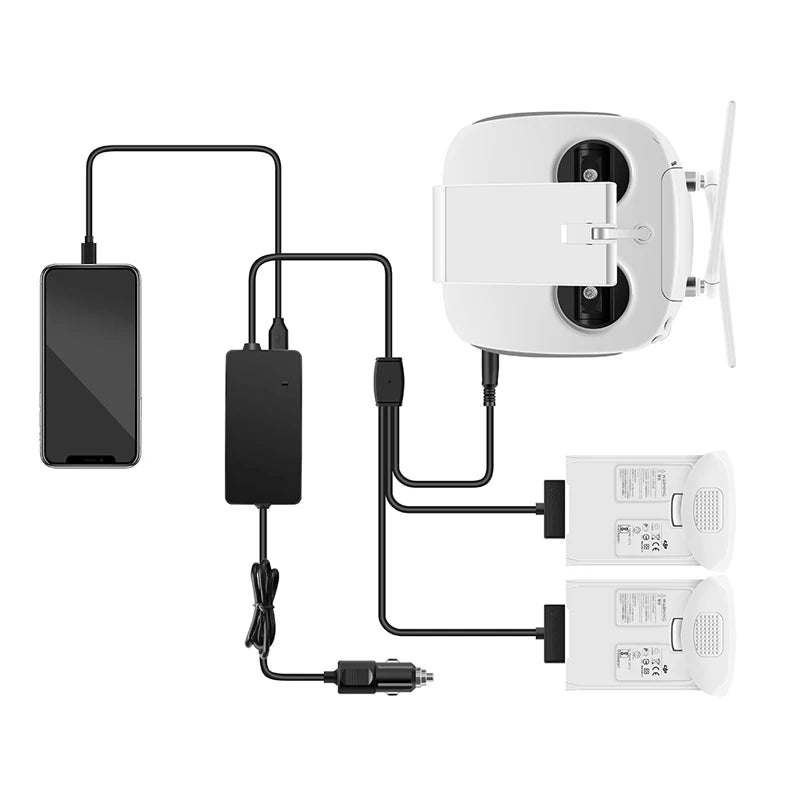 Auto-Ladegerät für DJI Phantom 4 Pro Advanced Drohnen-Akku, ferngesteuertes Fahrzeug-Ladegerät, tragbar, schnelles Aufladen im Freien 7 3 in 1 car charger for DJI Phantom 4 series RC drone . can charge 2