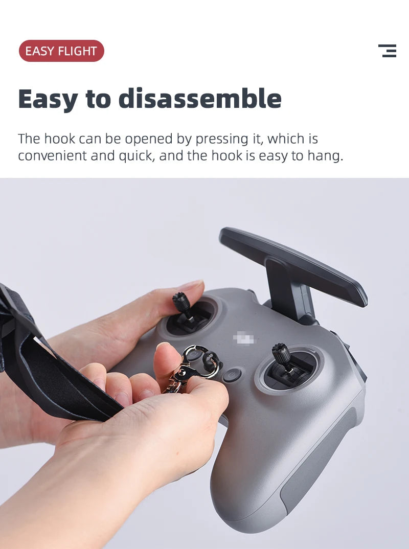 EASY FLIGHT Easy to disassemble The hook can be opened by pressing it .