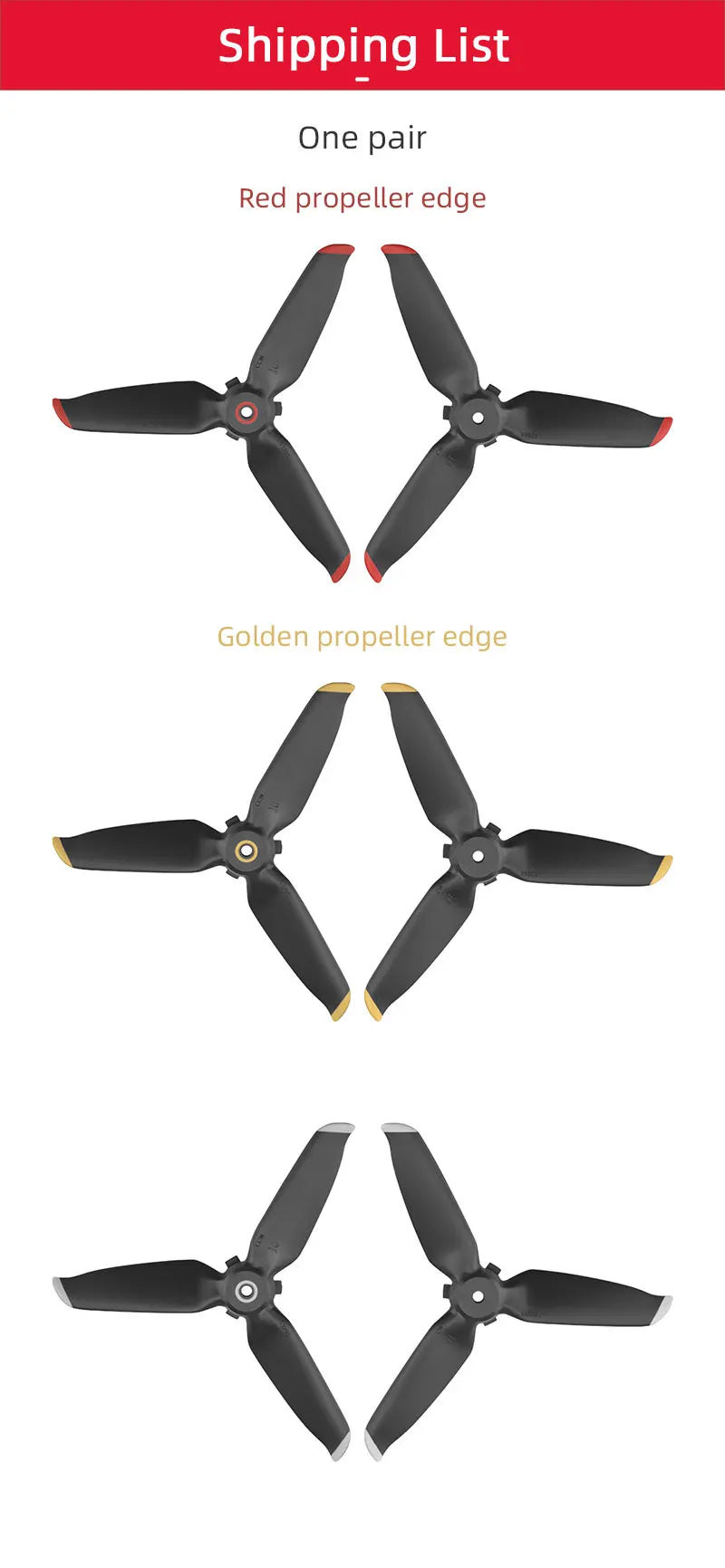 Schnellspanner 5328S Propeller für DJI FPV Combo – Requisiten, Paddelblatt, Ersatzflügel, Lüfter, Ersatzteil für DJI FPV-Drohnenzubehör 27 Quick Release 5328S Propellers for DJI FPV Combo, Shipping List One pair Red propeller Golden propeller edge